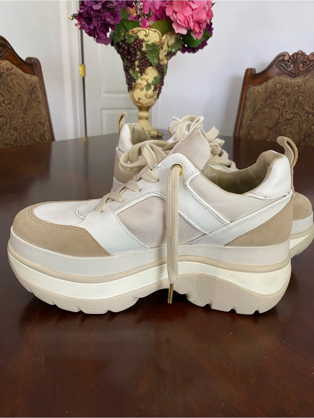 Michael Kors Cream and Tan Platform Lace-Up Sneakers